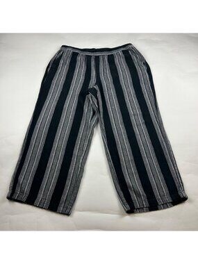 PETITE Old Navy Black Striped Linen Blend Wide Leg Lounge Pant LP